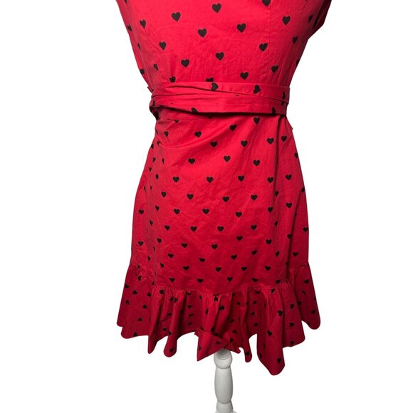 TARA SUBKOFF for Bebe Red Heart Print Ruffle Wrap Dress Size Small - Picture 3 of 7